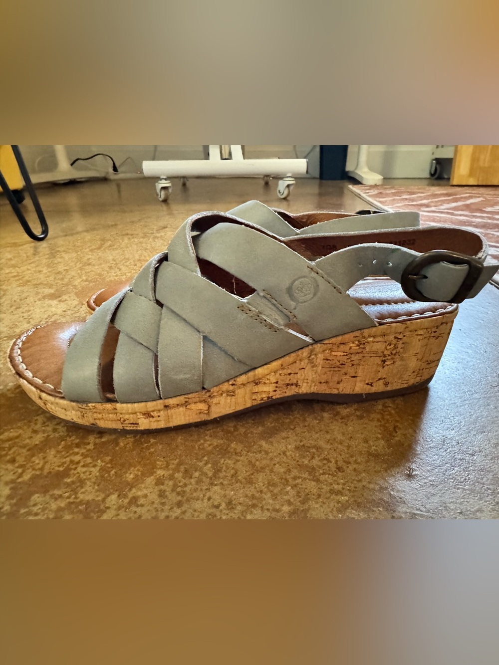 Born Women's Laila sandals gray woven leather upper cork wedge heel sz 7/38